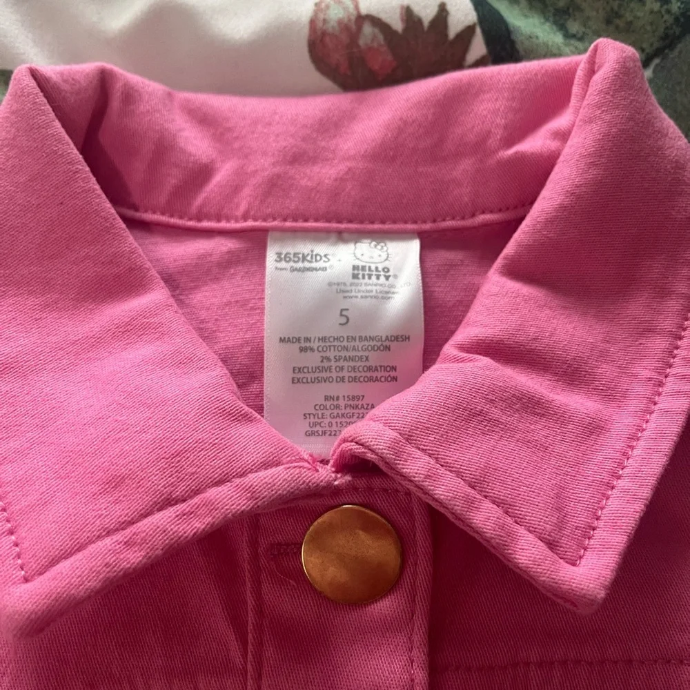 365Kids Garanimals Hello Kitty‎ Pink Denim Jacket Girls Size 5 Sanrio Floral